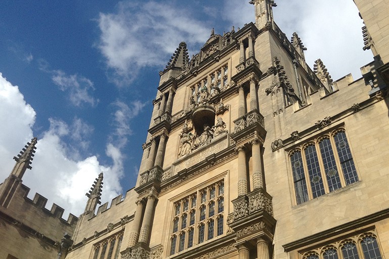 View of one of the Oxford uNiversity building towers from below