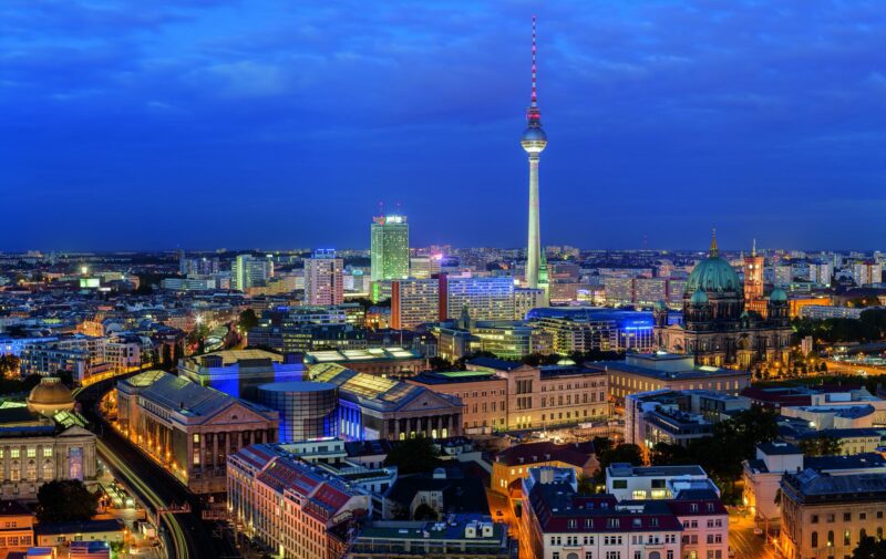 Night panorama of Berlin with TV tower