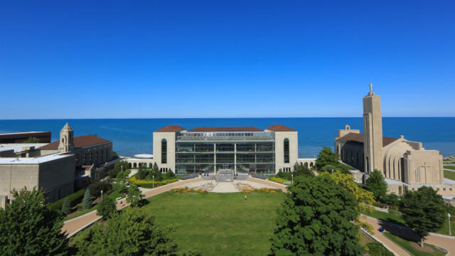 Vista of Loyola Campus in front of Lake Michigan